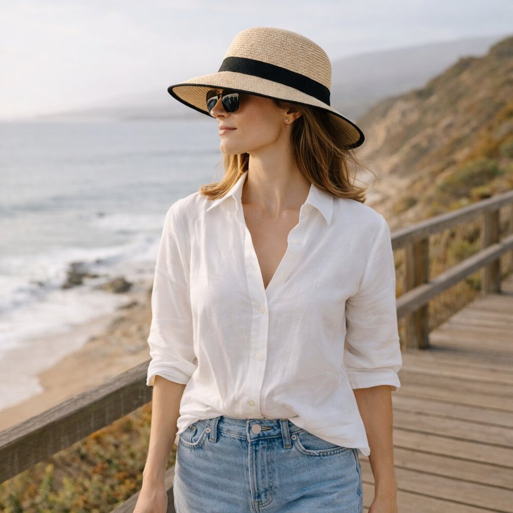 Solar Escape Wide Brim Straw Hat | Black Band | Coastal Chic Classic